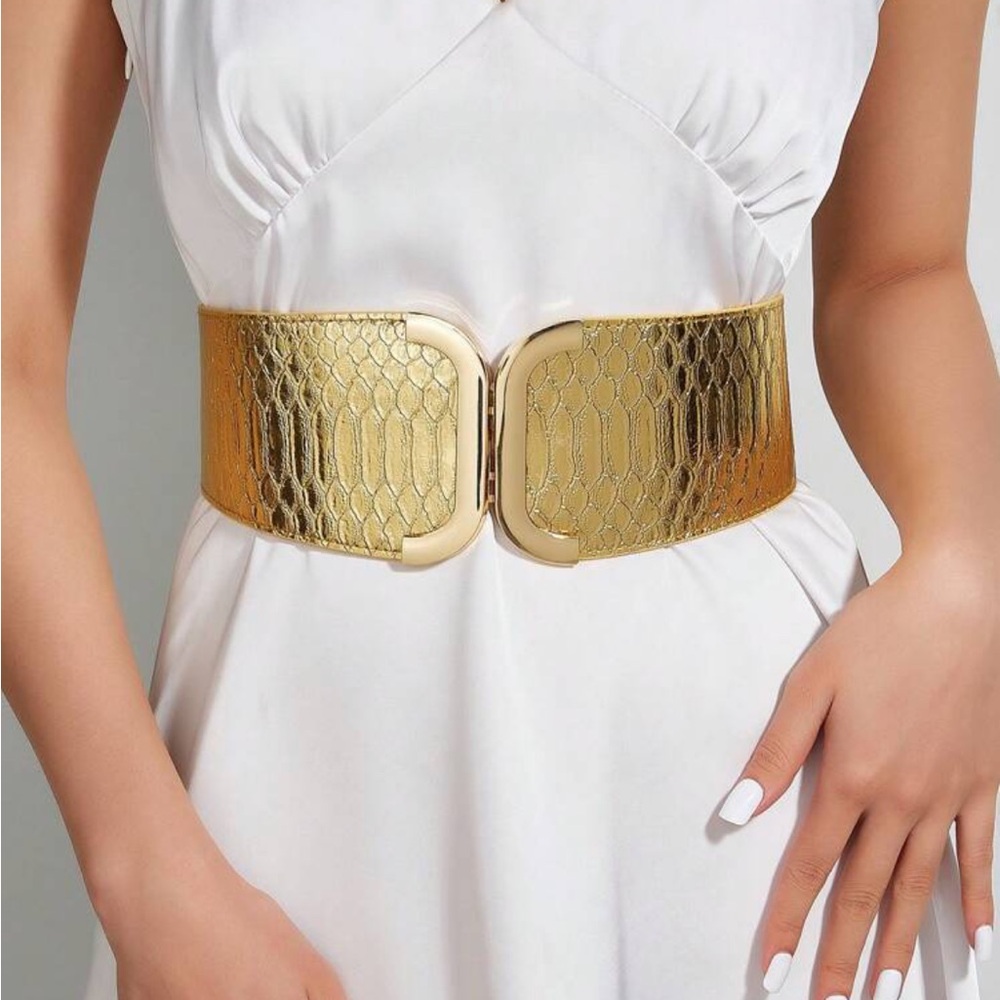 1pc Women's Dragon Pattern Elastic Waist Belt With Double Buckle Decoration